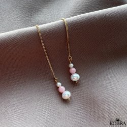 "Peach" guld retrde med hvide og lyserde perler