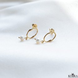 "Alisa" ovale guld reringe med ferskvandsperler