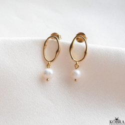 "Alisa" ovale guld reringe med ferskvandsperler