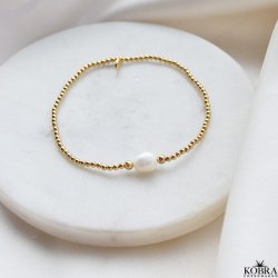 "Dixie" gold-plated bracelet with gold balls and freshwater pearl