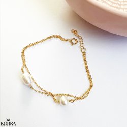 "LaBelle" perle armbnd med guldkder