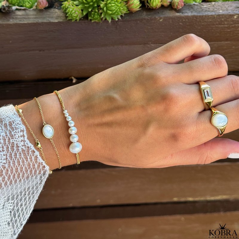 "Paloma" guld panzerkde armbnd med gte perler