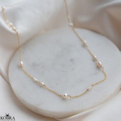 "Monaco" perle halskde / choker i guld med hvide ferskvandsperler