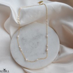 "Monaco" perle halskde / choker i guld med hvide ferskvandsperler