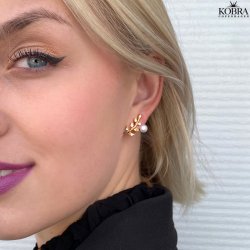 "Miranda" 18 karat forgyldte perlereringe med sten og gte ferskvandsperler