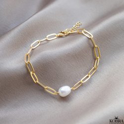 "Albie" chunky gold bracelet with pearl
