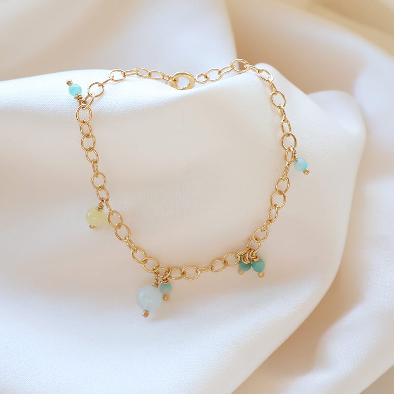 "Lagoon" 18k forgyldt armb�nd med amazonit og agat