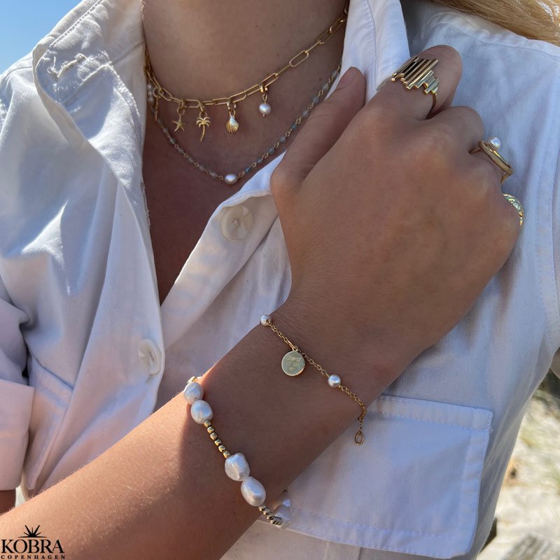 "Mango" 18 karat forgyldt armbnd med store ferskvandsperler