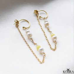 "Bella Pearl"  18 karat forgyldte perle reringe med gul agat