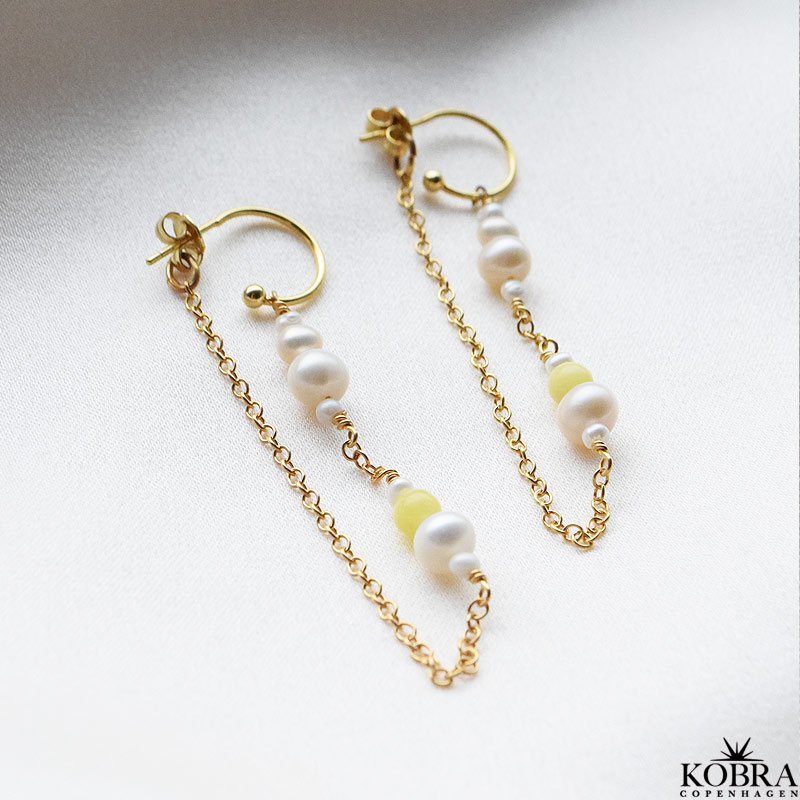 "Bella Pearl"  18 karat forgyldte perle reringe med gul agat