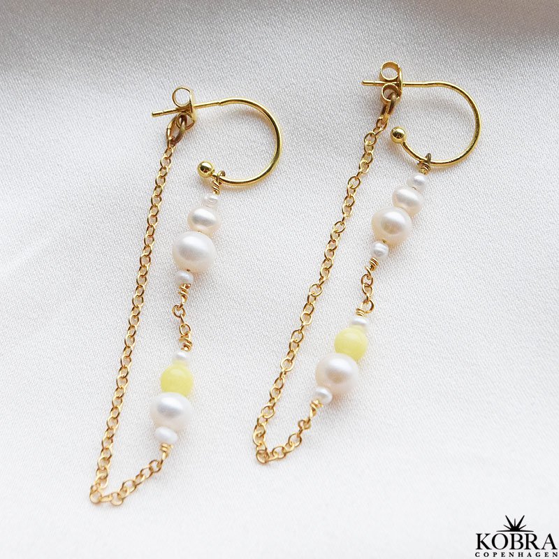 "Bella Pearl"  18 karat forgyldte perle reringe med gul agat