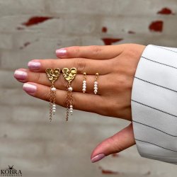 "Riannon" hammered gold heart earrings white freshwater pearls