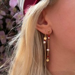 "Elina" gold earrings with red and white pearls
