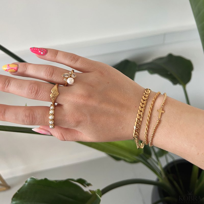 "Enna" gold cross bracelet with balls