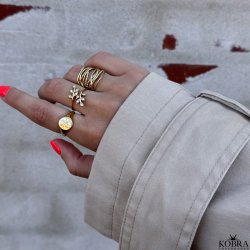 "Blazing Star" gold signet ring with your zodiac sign