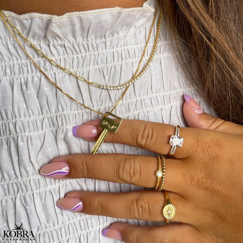 "Ruby" 18 karat forgyldt halskde med kde og sten