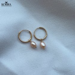 "Joanna" Hoops i forgyldt med lille rosa ferskvandsperle