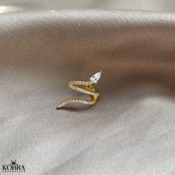 "Snakey" guld ear cuff med hvide sten