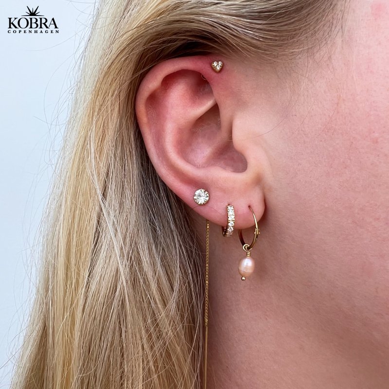 "Joanna" Hoops i forgyldt med lille rosa ferskvandsperle