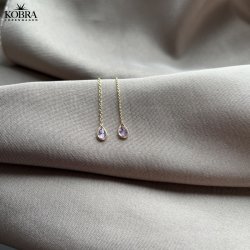 "Serina" teardrop-shaped gold-plated earring with white or pink stone