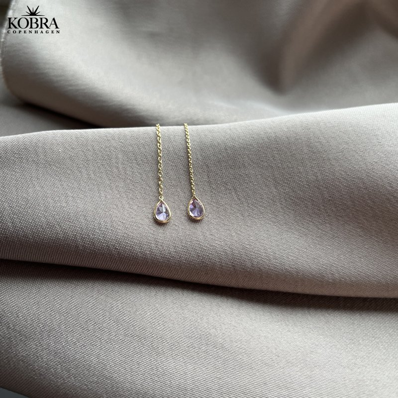 "Serina" teardrop-shaped gold-plated earring with white or pink stone