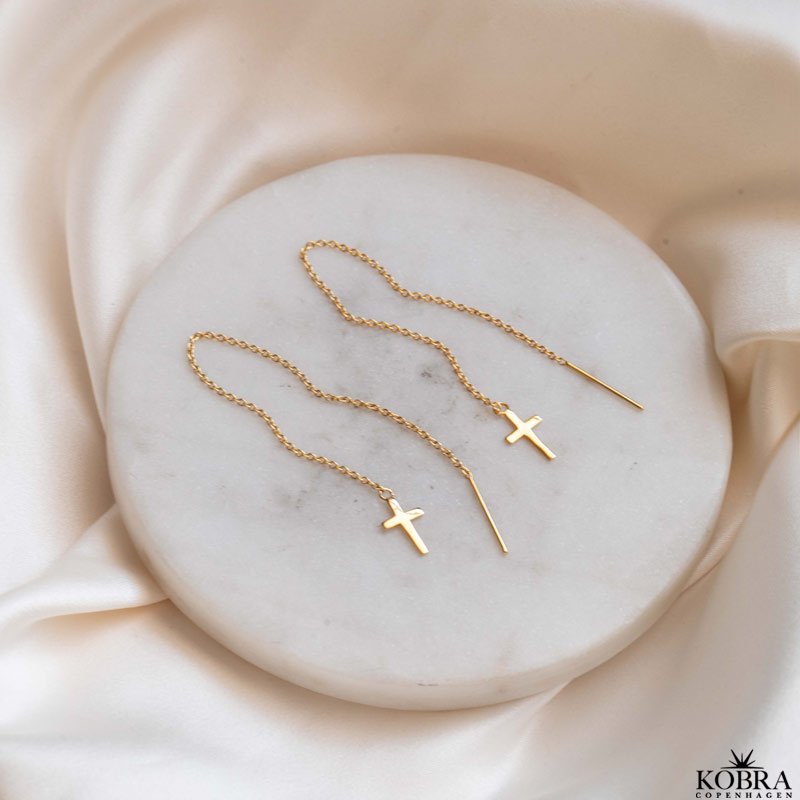 "Trust" 18 carat gold plated cross earrings