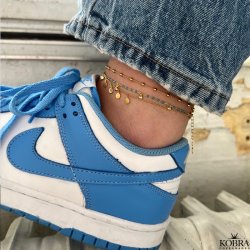 "Blue" 18 karat forgyldt ankelkde med bl/turkis emalje perler