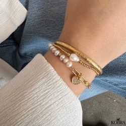 "Dixie" gold-plated bracelet with gold balls and freshwater pearl