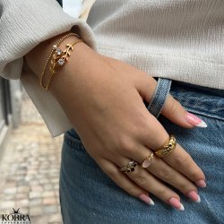 "Luna" stor chunky guld ring med hvide sten