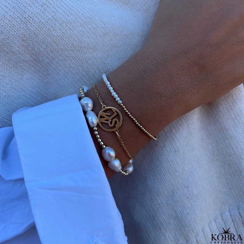 "Mango" 18 karat forgyldt armbnd med store ferskvandsperler