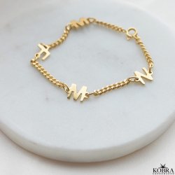 "Hayes" guld armbånd med 3 bogstaver samt 3 mm. panzerkæde