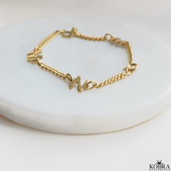 "Hayes" guld armbånd med 3 bogstaver samt 3 mm. panzerkæde