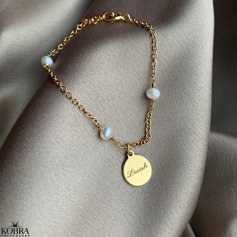 "Anemone" gold plated bracelet with 3 freshwater pearls including engraving