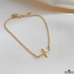 "Trust" 18 carat gold plated cross bracelet