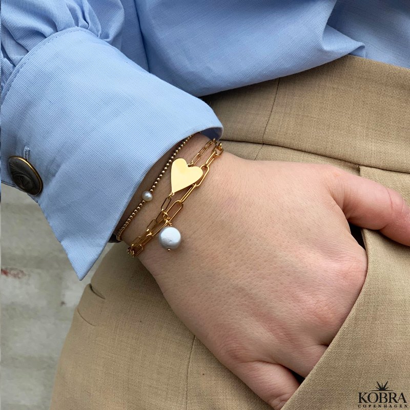 "Mathilde" hjerte armbnd i guld med personlig gravering