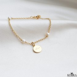 "Anemone" gold plated bracelet with 3 freshwater pearls including engraving