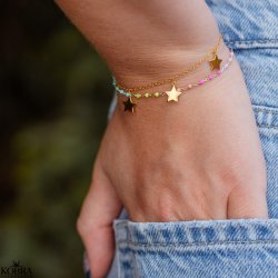 "Moria" guld-armbnd med farvede kugler