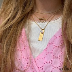 ID Tag "Guldbarre" med ferskvandsperle og inklusiv din personlige gravering