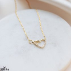 "Everlasting" guld halskęde med Infinity samt hjerte med sten