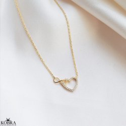 "Everlasting" guld halskęde med Infinity samt hjerte med sten