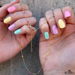 "Alba" ball necklace with colored enamel balls in gilt