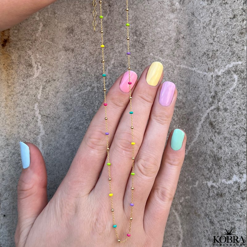 "Alba" ball necklace with colored enamel balls in gilt