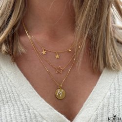  "Bright" 2-in-1 gold necklace with stars and stones