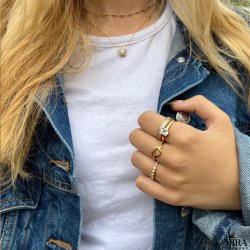 "Sylvie" guld halskde med hvide zirkonia sten