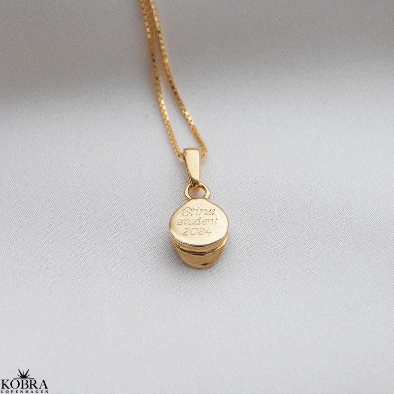 Studenterhue / studentersmykke guld halsk�de med personlig gravering