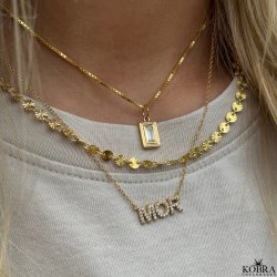 "SOL" gold necklace with small suns