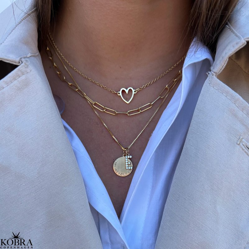 "LOVE" simple gold necklace with gold heart