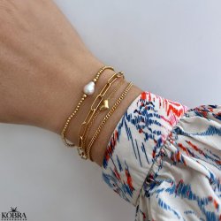 "Dixie" gold-plated bracelet with gold balls and freshwater pearl