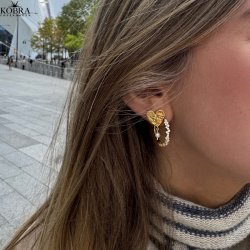 "Mikami" unikke guld hoops (large) med hvide sten