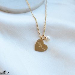 ID love tag, gold heart necklace including engraving and pearl